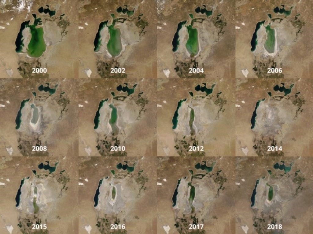 Zmiana powierzchni jeziora Aralskiego na przestrzeni lat